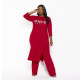 Plus Size Letter Print Split Long Top And Pants Sets NY-2313