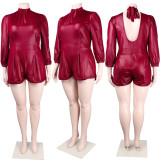 Plus Size Sexy Backless Long Sleeve Romper NY-2303