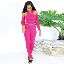 Sexy Hooded Backless Off Shoulder Top And Stacked Pants Set NY-2302