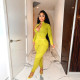 Solid Long Sleeve Zipper 2 Piece Pants Set NY-2300