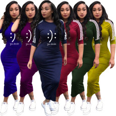 Plus Size 3/4 Sleeve Casual Long Dress YS-8855