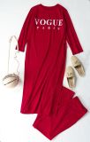 Plus Size Letter Print Split Long Top And Pants Sets NY-2313