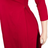 Plus Size Letter Print Split Long Top And Pants Sets NY-2313