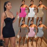 Solid Sexy Spaghetti Strap Bodycon Mini Dress FSL-F191