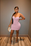 Solid Sexy Spaghetti Strap Bodycon Mini Dress FSL-F191