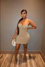 Solid Sexy Spaghetti Strap Bodycon Mini Dress FSL-F191
