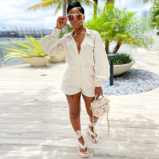 Solid Long Sleeve Zipper Romper GLF-10008