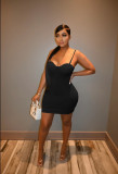 Solid Sexy Spaghetti Strap Bodycon Mini Dress FSL-F191