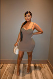 Solid Sexy Spaghetti Strap Bodycon Mini Dress FSL-F191