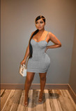 Solid Sexy Spaghetti Strap Bodycon Mini Dress FSL-F191