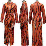 Casual Printed Long Sleeve Sashes Maxi Dress SMR-10828