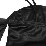 Sexy Solid Off Shoulder Drawstring Split Club Dress BY-5608