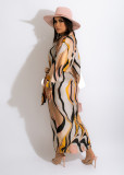 Casual Printed Long Sleeve Sashes Maxi Dress SMR-10828