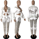 Sexy Solid Blouse Top And Pants 2 Piece Sets YNSF-1689