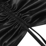 Sexy Solid Off Shoulder Drawstring Split Club Dress BY-5608