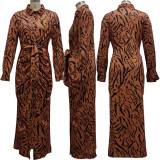 Casual Printed Long Sleeve Sashes Maxi Dress SMR-10828