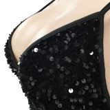Sexy Sequin V Neck Spaghetti Strap Midi Club Dress BY-5611
