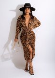 Casual Printed Long Sleeve Sashes Maxi Dress SMR-10828