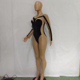 Sexy Velour Mesh Patchwork Long Sleeve Jumpsuit BN-9319