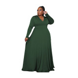 Plus Size Solid V Neck Long Sleeve Maxi Dress SFY-085