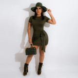 Solid Short Sleeve Ruched Casual Mini Dress SFY-2159