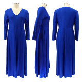 Plus Size Solid V Neck Long Sleeve Maxi Dress SFY-085