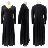Plus Size Solid V Neck Long Sleeve Maxi Dress SFY-085