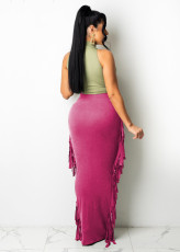 Pink Letter Print Tassel Maxi Skirt MTY-6538P
