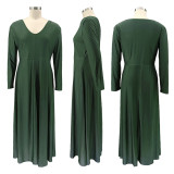 Plus Size Solid V Neck Long Sleeve Maxi Dress SFY-085