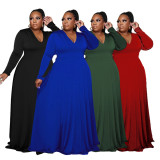 Plus Size Solid V Neck Long Sleeve Maxi Dress SFY-085
