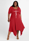 Plus Size Letter Print Irregular Casual Dress WAF-71921