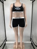 Plus Size Pink Letter Tank Top And Shorts Set WAF-18169