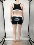 Plus Size Pink Letter Tank Top And Shorts Set WAF-18169