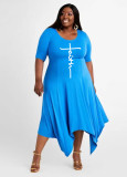 Plus Size Letter Print Irregular Casual Dress WAF-71921