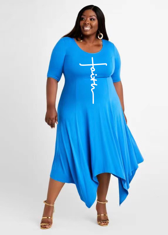 Plus Size Letter Print Irregular Casual Dress WAF-71921