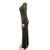 Sexy Hot Drilling See Through Split Night Club Maxi Dress BY-5595