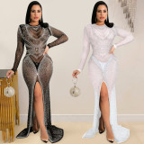 Sexy Hot Drilling See Through Split Night Club Maxi Dress BY-5595