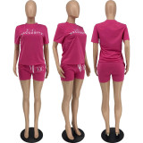 Letter Print T Shirt And Shorts Two Piece Sets MXDF-6075