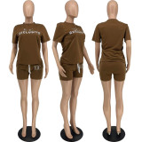Letter Print T Shirt And Shorts Two Piece Sets MXDF-6075
