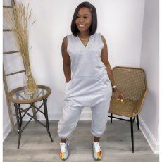 Solid V Neck Sleeveless Loose Jumpsuit LSD-1004