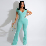 Solid Short Sleeve Flared Jumpsuit SFY-2160