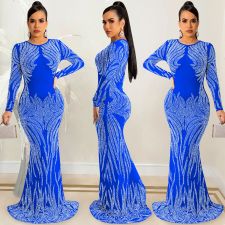 Sexy Hot Drilling Mesh See Through Long Club Dress BY-5606