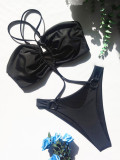 Solid Sexy Hollow Bandage One-Piece Swimsuit CASF-6342