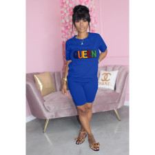 Queen Letter Embroidery T Shirt And Shorts 2 Piece Sets WAF-741568