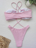 Solid Sexy Hollow Bandage One-Piece Swimsuit CASF-6342