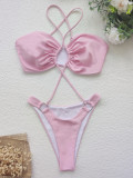 Solid Sexy Hollow Bandage One-Piece Swimsuit CASF-6342