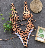 Leopard Print Cutout Tie Up One Piece Swimsuit CSYZ-A992