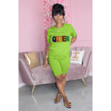 Queen Letter Embroidery T Shirt And Shorts 2 Piece Sets WAF-741568