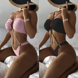 Solid Sexy Hollow Bandage One-Piece Swimsuit CASF-6342