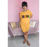 Queen Letter Embroidery T Shirt And Shorts 2 Piece Sets WAF-741568